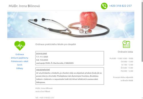 Zobrazit webové stránky Praktický lékař pro dospělé - MUDr. Irena Bilinová