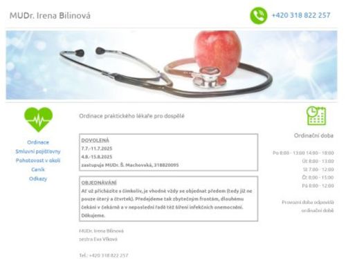 Praktický lékař pro dospělé - MUDr. Irena Bilinová