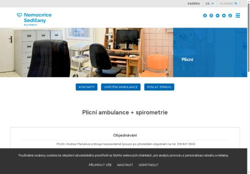 Zobrazit webové stránky Plicní ambulance - Nemocnice Sedlčany - MUDr. Andrea Matulová