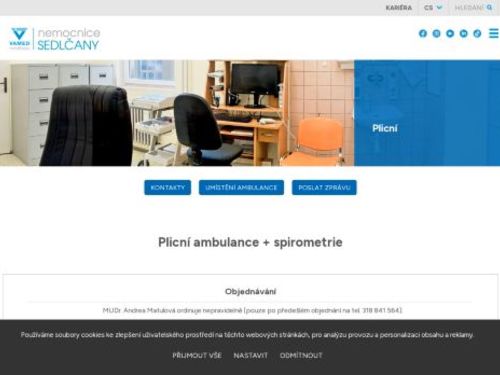 Plicní ambulance - Nemocnice Sedlčany - MUDr. Andrea Matulová