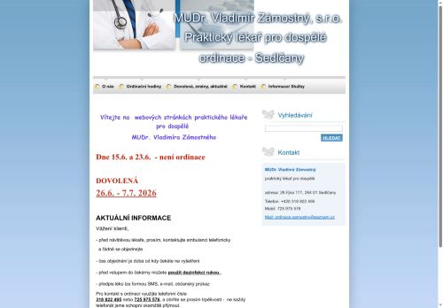 Zobrazit webové stránky Praktický lékař pro dospělé - MUDr. Vladimír Zámostný