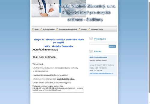 Zobrazit webové stránky Praktický lékař pro dospělé - MUDr. Vladimír Zámostný