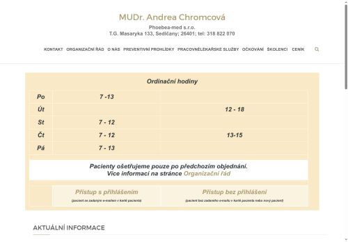 Zobrazit webové stránky Praktický lékař pro dospělé Phoebea-med s.r.o. - MUDr. Andrea Chromcová, MUDr. Jolana Vršecká