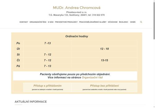 Zobrazit webové stránky Praktický lékař pro dospělé Phoebea-med s.r.o. - MUDr. Andrea Chromcová, MUDr. Jolana Vršecká