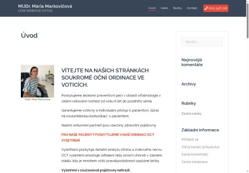 Zobrazit webové stránky Oční ordinace - MUDr. Mária Markovičová