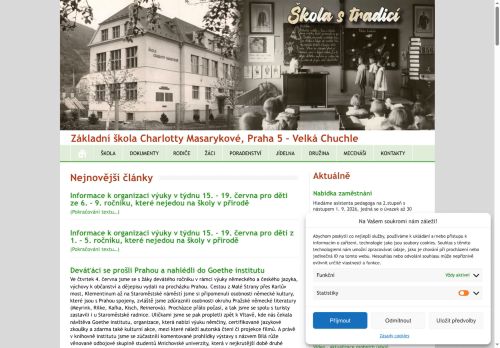 Základní škola Charlotty Masarykové Praha 5 - Velká Chuchle nabízí práci na pozici učitel/ka přírodopisu na plný úvazek v obci Praha