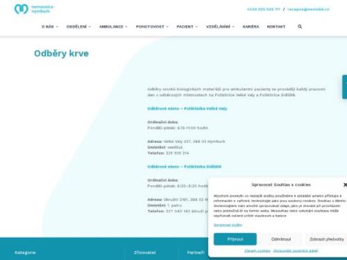 Odběry krve - Nemocnice Nymburk - odběrové místo poliklinika Velké Valy