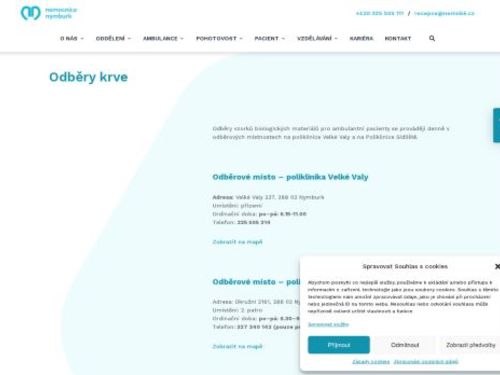 Odběry krve - odběrové místo Nemocnice Nymburk