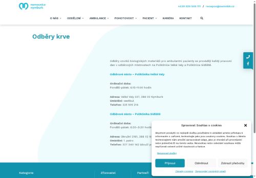 Zobrazit webové stránky Odběry krve - Nemocnice Nymburk - odběrové místo poliklinika Velké Valy