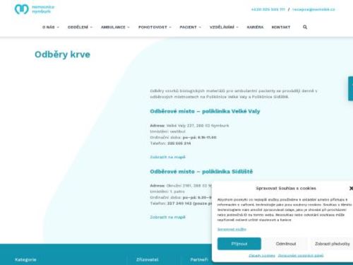 Odběry krve - Nemocnice Nymburk - odběrové místo poliklinika Velké Valy