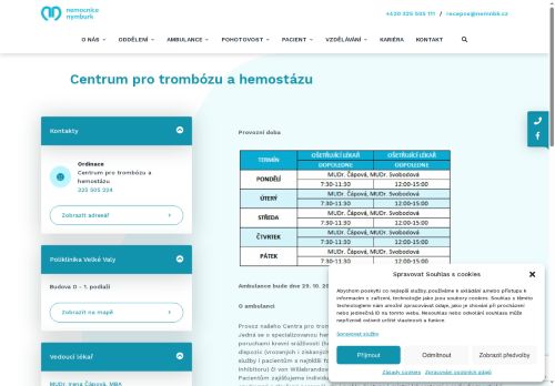 Zobrazit webové stránky Centrum pro trombózu a hemostázu - Nemocnice Nymburk