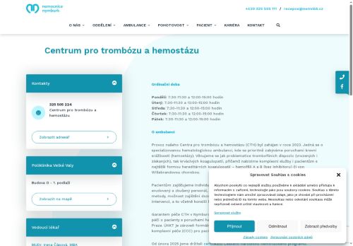 Zobrazit webové stránky Centrum pro trombózu a hemostázu - Nemocnice Nymburk
