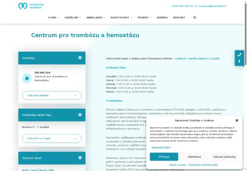 Zobrazit webové stránky Centrum pro trombózu a hemostázu - Nemocnice Nymburk