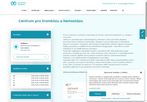 Zobrazit webové stránky Centrum pro trombózu a hemostázu - Nemocnice Nymburk
