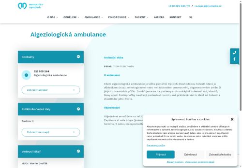 Zobrazit webové stránky Algeziologická ambulance (ambulance léčby bolesti) - Nemocnice Nymburk