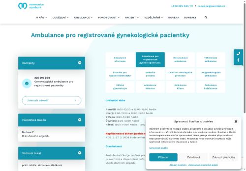 Zobrazit webové stránky Gynekologická ambulance pro registrované - Nemocnice Nymburk