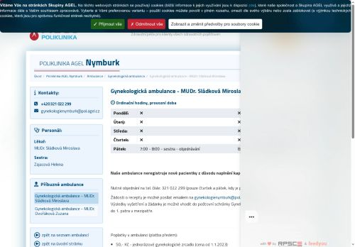 Zobrazit webové stránky Gynekologická ambulance Poliklinika AGEL Nymburk - MUDr. Miroslava Sládková