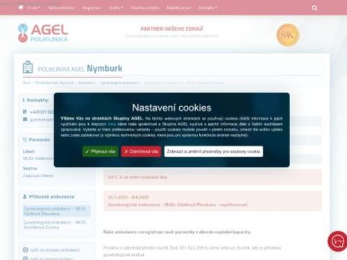Gynekologická ambulance Poliklinika AGEL Nymburk - MUDr. Miroslava Sládková