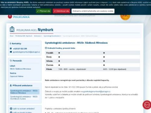 Gynekologická ambulance Poliklinika AGEL Nymburk - MUDr. Miroslava Sládková