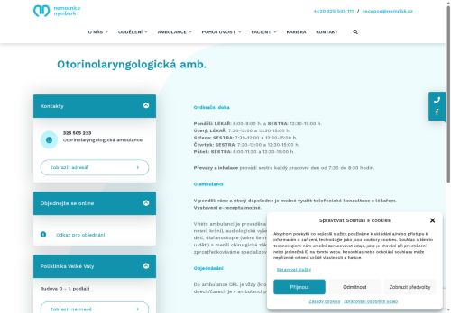Zobrazit webové stránky ORL ambulance - Nemocnice Nymburk