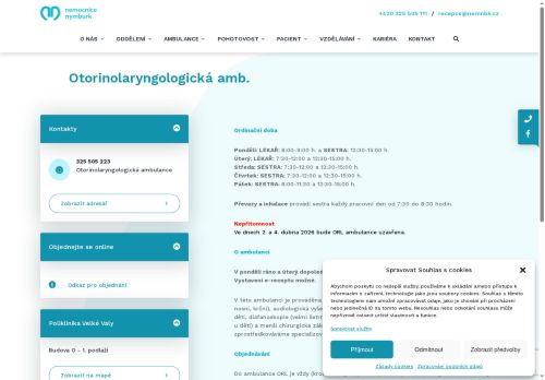 Zobrazit webové stránky ORL ambulance - Nemocnice Nymburk
