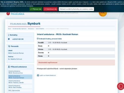 Interní ambulance Poliklinika AGEL Nymburk - MUDr. Roman Kostinek