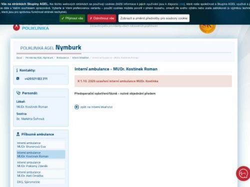 Interní ambulance Poliklinika AGEL Nymburk - MUDr. Roman Kostinek