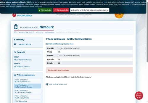 Zobrazit webové stránky Interní ambulance Poliklinika AGEL Nymburk - MUDr. Roman Kostinek