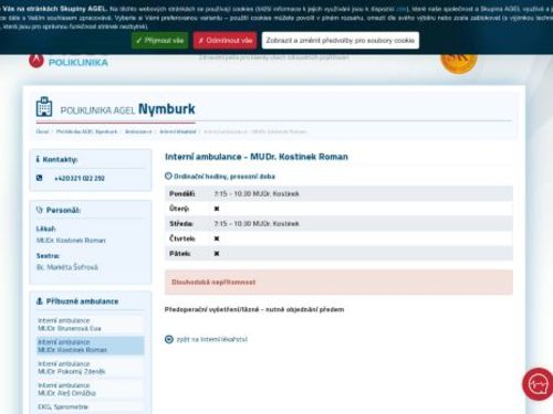 Interní ambulance Poliklinika AGEL Nymburk - MUDr. Roman Kostinek