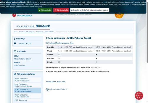 Zobrazit webové stránky Interní ambulance Poliklinika AGEL Nymburk - MUDr. Zdeněk Pokorný