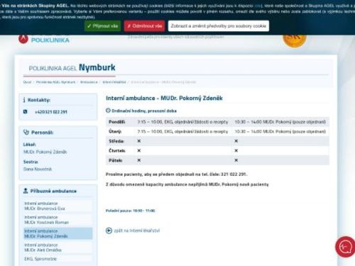 Interní ambulance Poliklinika AGEL Nymburk - MUDr. Zdeněk Pokorný
