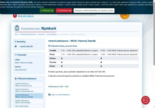 Zobrazit webové stránky Interní ambulance Poliklinika AGEL Nymburk - MUDr. Zdeněk Pokorný