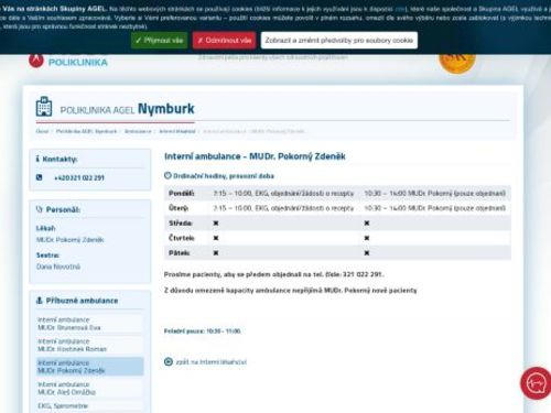 Interní ambulance Poliklinika AGEL Nymburk - MUDr. Zdeněk Pokorný