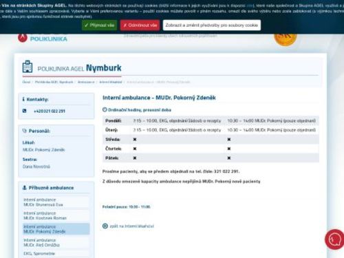 Interní ambulance Poliklinika AGEL Nymburk - MUDr. Zdeněk Pokorný