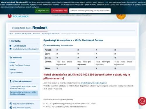 Gynekologická ambulance Poliklinika AGEL Nymburk - MUDr. Zuzana Dvořáková