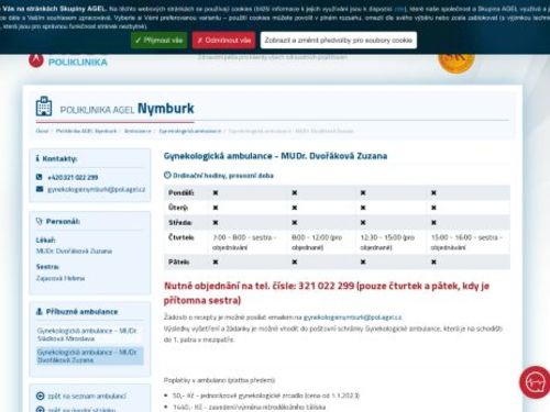 Gynekologická ambulance Poliklinika AGEL Nymburk - MUDr. Zuzana Dvořáková