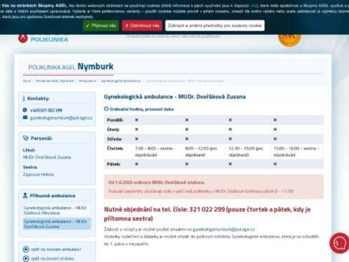 Gynekologická ambulance Poliklinika AGEL Nymburk - MUDr. Zuzana Dvořáková