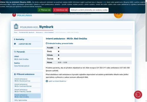 Zobrazit webové stránky Interní ambulance Poliklinika AGEL Nymburk - MUDr. Aleš Omáčka