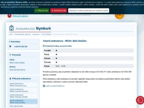 Interní ambulance Poliklinika AGEL Nymburk - MUDr. Aleš Omáčka