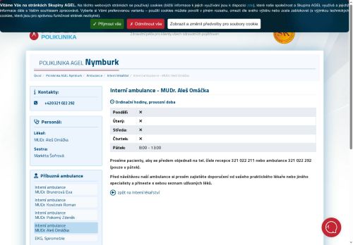 Zobrazit webové stránky Interní ambulance Poliklinika AGEL Nymburk - MUDr. Aleš Omáčka