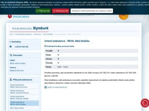 Interní ambulance Poliklinika AGEL Nymburk - MUDr. Aleš Omáčka