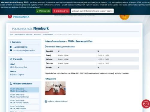 Interní ambulance Poliklinika AGEL Nymburk - MUDr. Eva Brunerová