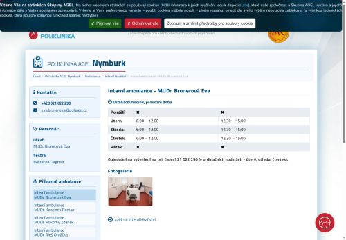 Zobrazit webové stránky Interní ambulance Poliklinika AGEL Nymburk - MUDr. Eva Brunerová