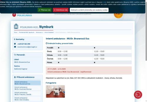 Zobrazit webové stránky Interní ambulance Poliklinika AGEL Nymburk - MUDr. Eva Brunerová