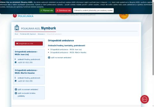 Zobrazit webové stránky Ortopedická ambulance Poliklinika AGEL Nymburk -⁠ MUDr. Ivan Lisý, MUDr. Martin Havelec