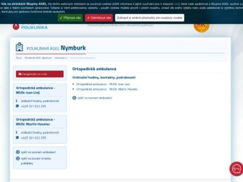 Ortopedická ambulance Poliklinika AGEL Nymburk -⁠ MUDr. Ivan Lisý, MUDr. Martin Havelec