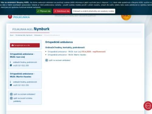 Ortopedická ambulance Poliklinika AGEL Nymburk -⁠ MUDr. Ivan Lisý, MUDr. Martin Havelec