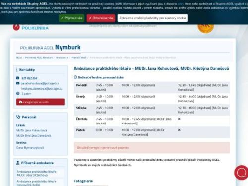 Praktický lékař pro dospělé Poliklinika AGEL Nymburk - MUDr. Jana Kohoutová