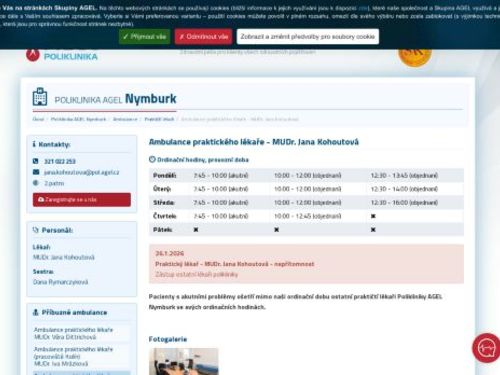 Praktický lékař pro dospělé Poliklinika AGEL Nymburk - MUDr. Jana Kohoutová