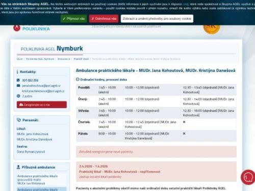 Praktický lékař pro dospělé Poliklinika AGEL Nymburk - MUDr. Jana Kohoutová